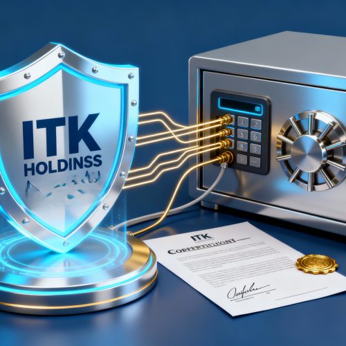 Secure ITK Escrow Digital Payments interface showing a protected transaction lock graphic over African financial data. This image represents risk mitigation, trust, and secure escrow services for real estate and business transactions in Uganda and East Africa.