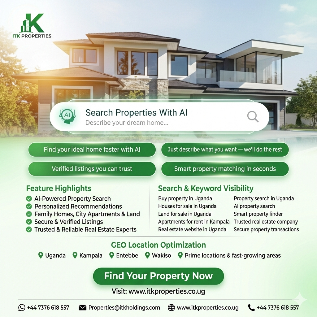 Modern home in Uganda representing AI-powered real estate search by ITK Properties